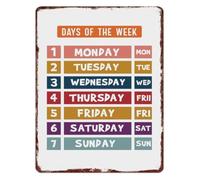GYQYJPFZM Days of The W hart Metal Sign Educational Wall-Art for Classroom Homeschool Daycare 8 X 12 in
