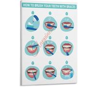 GYQYJPFZM How to Brush Teeth with Braces Poster 9 Step Orthodontic Care Guide Canvas Wall-Art Living Room Bedroom Decor(Unframed,16x24inch(40x60cm))