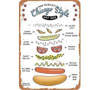 GYQYJPFZM Metal Sign How to Build A Chicago Style Dog Recipe Vintage Wall Decor Patio Garden Bar Pub Bistro Garage 8 X 12 in