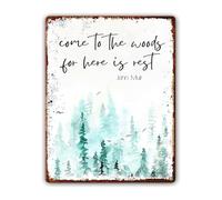 GYQYJPFZM Vintage Inspirational Sign Metal Tin Sign Come to the Woods for There is Rest Quote Serenity Wall-Art for Prayer Room Home Decor 8 X 12 inch