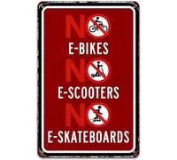 GYQYJPFZM Warning No E Bikes E Scooters or E Skateboards Vintage Tin Sign for Park Trail Garage Decor 8 X 12 in