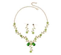 GYRMMUE Juego de collar y aretes florales de cristal con diamantes de imitación, collar de hojas de flores, juego de aretes colgantes para novia, damas de honor, conjuntos de aretes de cristal, fiesta