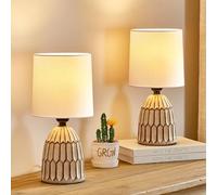 GyroVu Cermaic Lámpara de Mesa Juego de 2, Boho Lámparas de Mesilla de Noche, Pequeña Lámpara de Escritorio con Base de Cerámica y Pantalla de Tela para Decoración de Dormitorio Salón