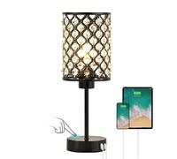 GyroVu - Lámpara de mesa de cristal con puertos USB-C/A - Lámpara de noche táctil de 3 niveles de luz - Pantalla cristalina para dormitorio de niña y salón - Incluye bombilla(negro)