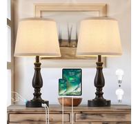 GyroVu Lámpara de Mesa Juego de 2, lámparas de mesita de noche táctiles con puertos USB C+A, lámparas de mesita de noche regulables en 3 intensidades para mesitas auxiliares, mesitas de noche