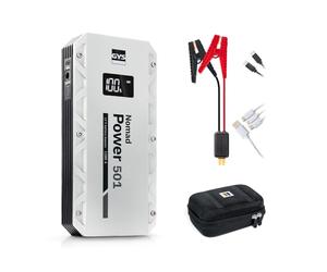 GYS, Nomad Power 501, arrancador/Booster batería de Litio portátil 1500A, vehículos de 12 V (Motocicleta, Coche), Arranque Seguro, batería Externa de 5,25 Ah (PowerBank), lámpara LED, Pantalla LCD