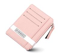 GYSNOIZE Porta tarjetas de crédito mujer - Cartera con cremallera de piel sintética, delgada, pequeña, tarjetero mujer con monedero, puede contener hasta 8 tarjetas., Rosa, Portafoglio Porta Carte di
