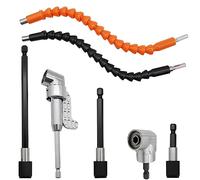 GYSRXS 7 Piezas Accesorios Taladro Set con 3×Portapuntas Magnético Liberación y Cambio Rápido2×30cm Extensor Flexible 2×105°Extensión Ángulo de 1/4"Broca de Ángulo Recto