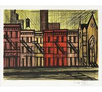 GYTRI CGFHJ Bernard Buffet Póster Impresiones en Color Cuadro de Paisaje de Arte de Pared Abstracto《Calles de Nueva York》 Bernard Buffet Pintura en Lienzo Para Decoración del Hogar 70x50cm Sin Marco