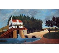 GYTRI CGFHJ Henri Rousseau Paisaje Póster Impresiones en Color Arte de Pared Abstracto Imagen《El Molino》Henri Rousseau Pintura en Lienzo Para Decoración del Hogar 50x100cm Sin Marco