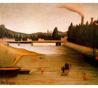GYTRI CGFHJ Henri Rousseau Póster Impresiones en color Cuadro abstracto de arte mural 《Bañándose en Alfortville 》 Henri Rousseau Pintura en lienzo para decoración del hogar 50x60cm sin marco