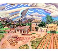 GYTRI CGFHJ Joan Miro Póster Impresiones en color Cuadro abstracto de arte mural《Casa rural con paisaje》Joan Miro Pintura en lienzo para decoración del hogar 50x70cm sin marco