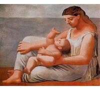 GYTRI CGFHJ Pablo Picasso Póster Impresiones en color《Mujer con niño en la orilla del mar》Cuadro abstracto de arte mural de Picasso Cuadro en lienzo para decoración del hogar 50x60cm sin marco