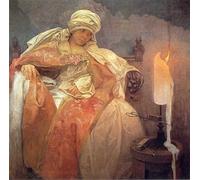 GYTRI CGFHJ Póster de Alphonse Mucha Impresiones en color Cuadro de arte de pared moderno《Mujer con una vela encendida》Pintura en lienzo de Alphonse Mucha para decoración del hogar 50x50cm sin marco