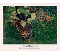 GYTRI CGFHJ Póster de Henri Rousseau Pintura vintage en lienzo《Lucha entre un tigre y un búfalo》De Henri Rousseau Arte mural para decoración del hogar Regalos 50x40cm sin enmarcar