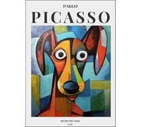 GYTRI CGFHJ Póster estilo Pablo Picasso, estampados de animales a colores《Perro juguetón》 Cuadro abstracto de pared de Pablo Picasso, pintura de lienzo para decoración del hogar 30x40cm sin enmarcar