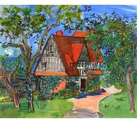 GYTRI CGFHJ Raoul Dufy Paisaje Póster Impresiones Abstractas Color Cuadro de Arte de Pared《Mansión en Vallon》Raoul Dufy Pintura en Lienzo Para Decoración del Hogar 40x60cm Sin Marco