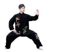 GYTTDERFL Ropa para Artes Marciales Traje de Tai Chi Negro de otoño for Hombre y Mujer con dragón Bordado, Atuendo de práctica y Rendimiento for Tai Chi.(L)