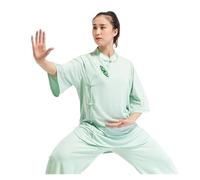 GYTTDERFL Ropa para Artes Marciales Uniforme de Artes Marciales, Ropa de Tai chi, Conjunto de Kung fu, Ropa de Wushu for Mujer, Ropa de Entrenamiento con Cuello Oblicuo elástico(Green,XL)