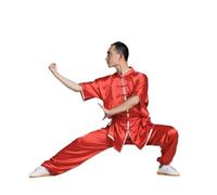 GYTTDERFL Ropa para Artes Marciales Uniforme de Tai Chi Shaolin kungfú, Ropa de Wushu, Traje de Artes Marciales, Disfraz de Taiji Wushu, Wing Chun, Puesta en Escena(Red,125-135cm)