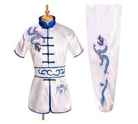 GYTTDERFL Ropa para Artes Marciales Uniforme Tradicional de Wushu con dragón for Hombre y Mujer, Conjunto de Ropa de Kung Fu, Uniforme de Artes Marciales, Tai Chi(White Blue,180 cm)