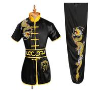 GYTTDERFL Ropa para Artes Marciales Uniforme Tradicional de Wushu con dragón for Hombre y Mujer, Conjunto de Ropa de Kung Fu, Uniforme de Artes Marciales, Tai Chi(Black Yellow,120 cm)