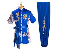 GYTTDERFL Ropa para Artes Marciales Uniforme Tradicional de Wushu con dragón for Hombre y Mujer, Conjunto de Ropa de Kung Fu, Uniforme de Artes Marciales, Tai Chi(Blue,180 cm)