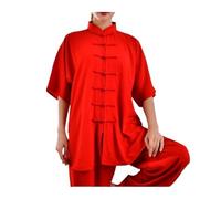 GYTTDERFL Ropa para Artes Marciales Uniformes de Tai Chi de Manga Corta de Verano Unisex, Traje de Kung Fu Wushu, Ropa de Artes Marciales(Red,S)