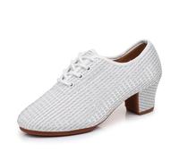 GYUBL Zapatos de Baile de Salón para Mujeres con Cordones - Zapatos de Práctica y Enseñanza de Latín y Salsa,LP112-Blanco-5-R,EU34