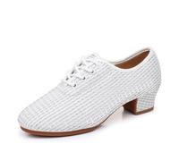 GYUBL Zapatos de Baile de Salón para Mujeres con Cordones - Zapatos de Práctica y Enseñanza de Latín y Salsa,LP112-Blanco-3-R,EU35