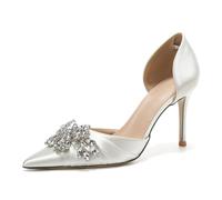 GYUBL Zapatos de Novia de Tacón Alto para Mujer Zapatos de Novia de Satén con Tacón de Aguja Adornos de Cristal y Suela Antideslizante,Modèle HD116,Blanco,EU41