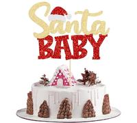 Gyufise 1 decoración para tarta de bebé de Papá Noel, sombrero de Navidad con purpurina roja, para baby shower, decoración de pastel de Navidad para decoración de fiesta de cumpleaños temática de