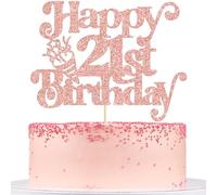 Gyufise 1 decoración para tarta de cumpleaños número 21 con purpurina y texto en inglés "Happy Birthday" para 21 años para 21 años para el 21 aniversario, boda, fiesta, decoración de cupcakes