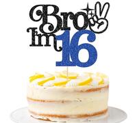 Gyufise 1 decoración para tartas con purpurina «Brother I'm 16» para tarta de cumpleaños número 16, decoración para tartas con texto en inglés «It's My 16th Birthday» para niños y niñas de 16 años