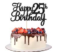 Gyufise 1 decoración para tartas de feliz cumpleaños 25 con purpurina para 25 años, veinticinco fabulosas decoraciones para tartas para fiestas temáticas de cumpleaños 25 en color negro