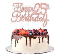 Gyufise 1 decoración para tartas de feliz cumpleaños 25 con purpurina para 25 años, veinticinco fabulosas decoraciones para tartas para fiestas temáticas de cumpleaños 25 y suministros para fiestas temáticas de cumpleaños 25, oro rosa