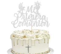 Gyufise 1 decoración para tartas Mi Primera Comunión con purpurina para primera comunión, decoración para tartas de primera comunión, Dios bendiga a este niño, baby shower, boda, bautizo, fiesta,