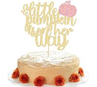 Gyufise 1 paquete de decoración para tartas con texto en inglés "A Little Pumpkin Is On Her Way" con purpurina para niña, decoración para otoño, baby shower, cumpleaños, Acción de Gracias, otoño,