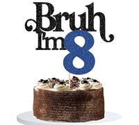 Gyufise 1 paquete de decoración para tartas de Bruh I'm 8 con purpurina "Happy 8th Birthday Cake Pick Bro I'm 8 Cake Decoration It's My 8th Birthday Decoraciones para Cheers to 8 Years Old Anniversary