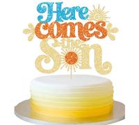 Gyufise 1 pieza de decoración para tarta de cumpleaños con purpurina Here Comes The Sun Baby Shower, decoración de pastel de cumpleaños para temática de sol, baby shower, hijo, suministros de fiesta