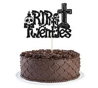 Gyufise 1 pieza de decoración para tarta de Rip Twenties con purpurina negra, diseño de la muerte a mis veintes, decoración para tartas de Rip to My 20s, funeral, Happy Youth, suministros para fiesta