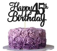 Gyufise 1 pieza de decoración para tartas de cumpleaños 45 con purpurina para 45 años, cuarenta y cinco fabulosas decoraciones para tartas de 45 cumpleaños, suministros para fiestas temáticas de 45 cumpleaños, color negro
