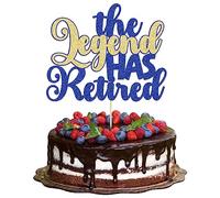 Gyufise 1 pieza The Legend Has Retired Cake Topper Glitter Goodbye Hello Tension Pension Cake Pick for Happy Retirement Despedida Fiesta Temática Suministros de Decoración Azul Oro