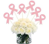 Gyufise 12 piezas de decoración de fiesta de concientización sobre el cáncer de mama, cinta rosa con purpurina, centro de mesa, palitos para luchar, creer, esperanza, decoración de mesa para mujeres