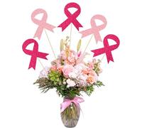Gyufise 12 piezas de decoración de fiesta de concientización sobre el cáncer de mama, cinta rosa con purpurina, centro de mesa, palitos para luchar, creer, esperanza, decoración de mesa para mujeres