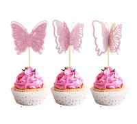 Gyufise 24 adornos de mariposa para cupcakes montados de doble capa para cupcakes, decoración de cupcakes 3D con purpurina morada, decoración de palillos de cóctel de mariposa para baby shower, niños