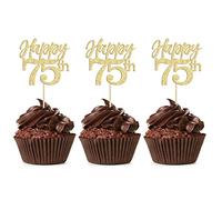 Gyufise 24 adornos para cupcakes Happy 75th con purpurina número 75, setenta y cinco saludos a 75 magdalenas, decoraciones para decoración de 75 cumpleaños, boda, aniversario, fiesta, suministros