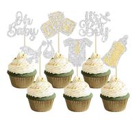 Gyufise 24 adornos para cupcakes Oh Baby con purpurina It's a Boy para cupcakes, corbata, biberón, baby shower, decoración de pastel para revelación de género, baby shower, niños, suministros de