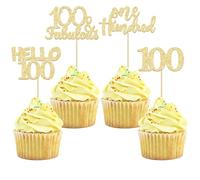 Gyufise 24 adornos para magdalenas de cumpleaños 100 con purpurina de oro rosa, 100 cien adornos para tartas, 100 y fabulosas selecciones de magdalenas para 100 cumpleaños, suministros de decoración de pasteles