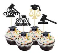Gyufise 24 adornos para magdalenas de graduación de abogado 2022 con purpurina dorada y negra, clase de 2022 para tartas de grado de abogado, tapa de diploma para cupcakes, púas de graduación 2022 para decoración de tartas
